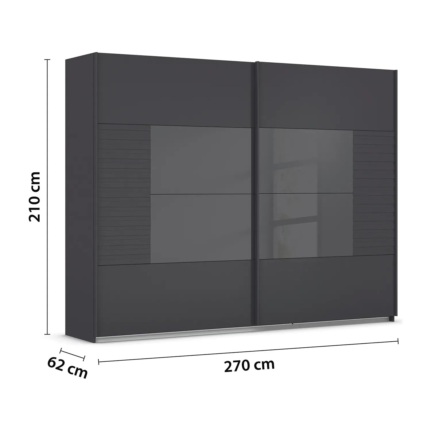 Novaro Graphite & Basalt Glass Sliding Door Wardrobe - Dimensions