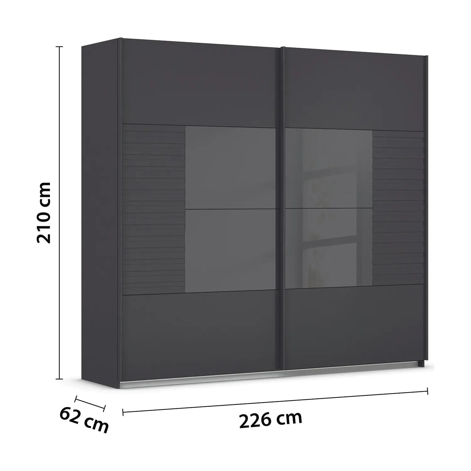 Novaro Graphite & Basalt Glass Sliding Door Wardrobe - Dimensions