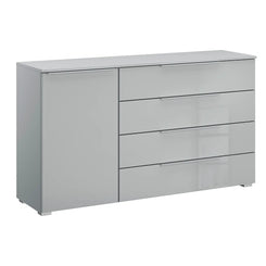 Rauch Novus Large 1 Door 4 Drawer Chest With Glass in Silk Grey - W140cm