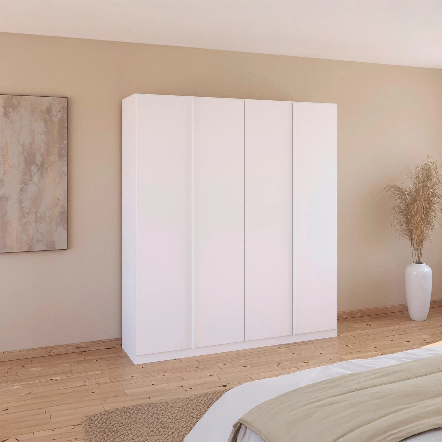 Novus 4 Door Decor Hinged Wardrobe in White - 181cm - Styled in a Bedroom