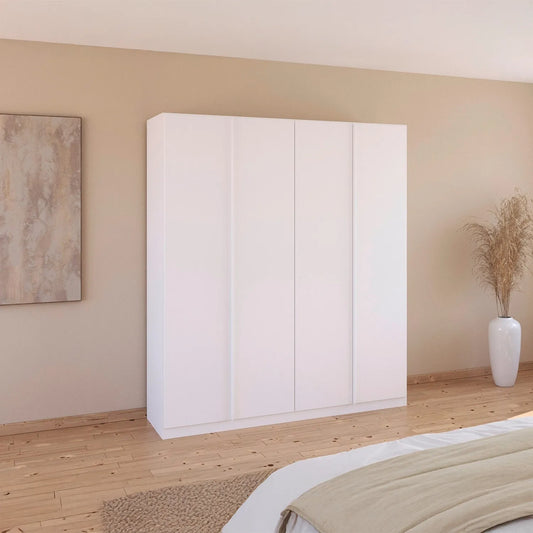 Novus 4 Door Decor Hinged Wardrobe in White - 181cm - Styled in a Bedroom