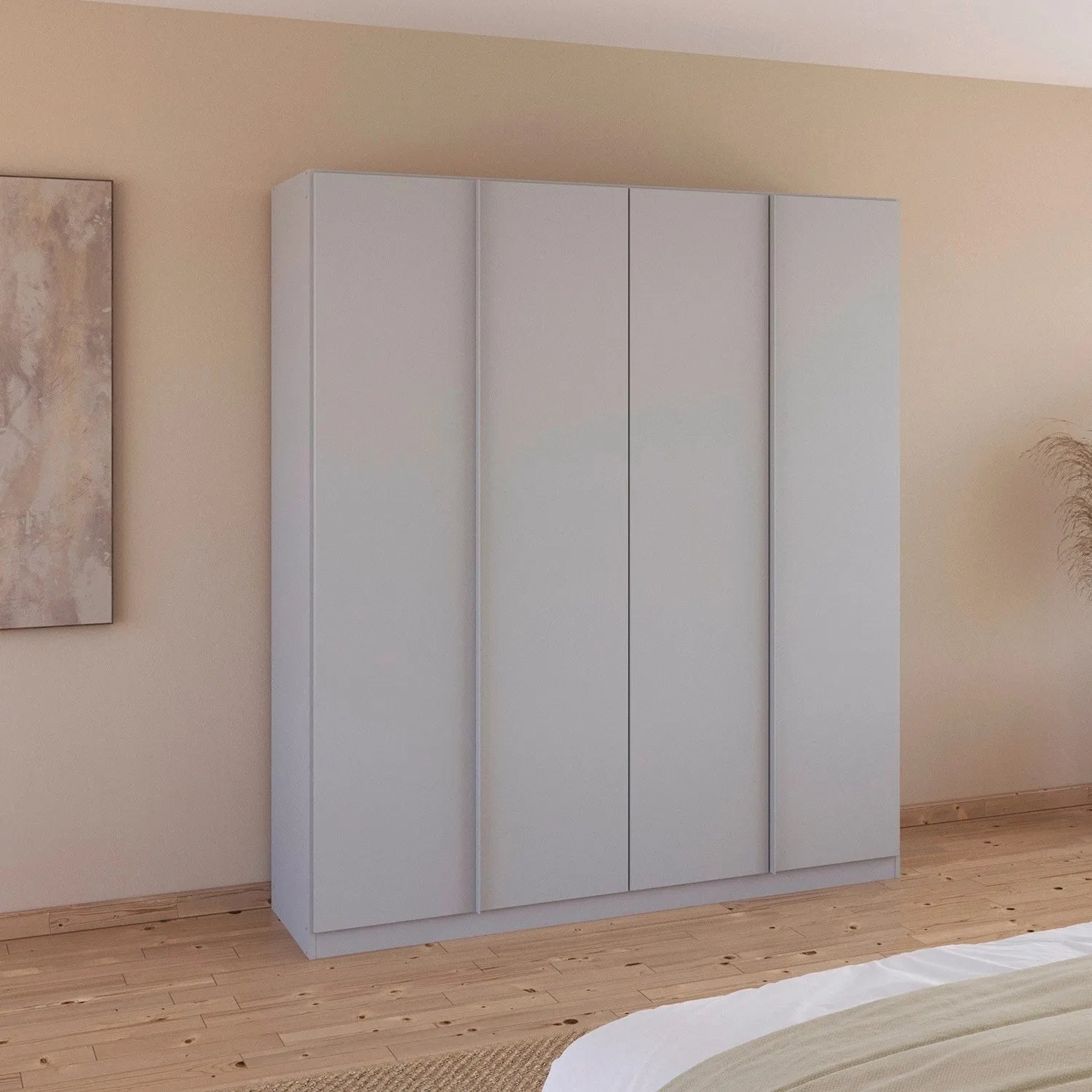 Novus 4 Door Decor Hinged Wardrobe in Silk Grey - 181cm - Styled in a Bedroom