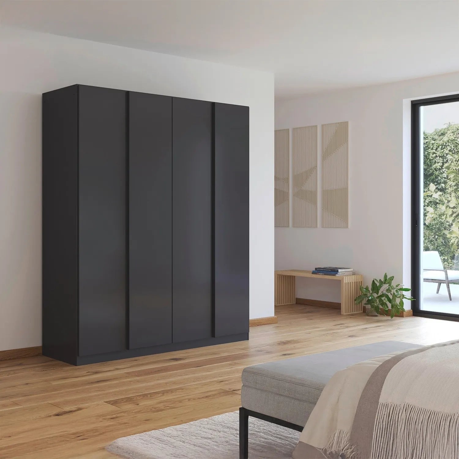 Novus 4 Door Decor Hinged Wardrobe in Graphite - 181cm - Styled in a Bedroom