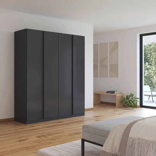 Rauch Novus Metallic Grey 4 Door Hinged Wardrobe with Long Door Handles 