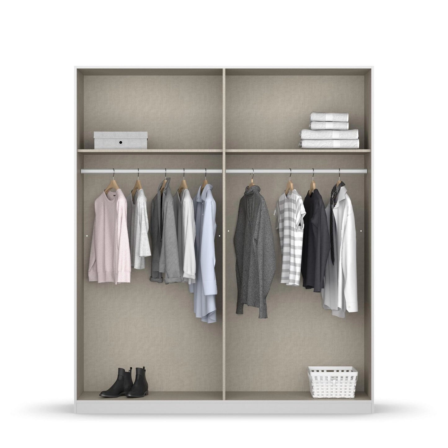 Novus 4 Door Decor Hinged Wardrobe - 181cm - Standard Interior View Styled in a Bedroom