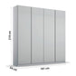 Novus 4 Door Glass Hinged Wardrobe in Silk Grey - 181cm - Dimensions