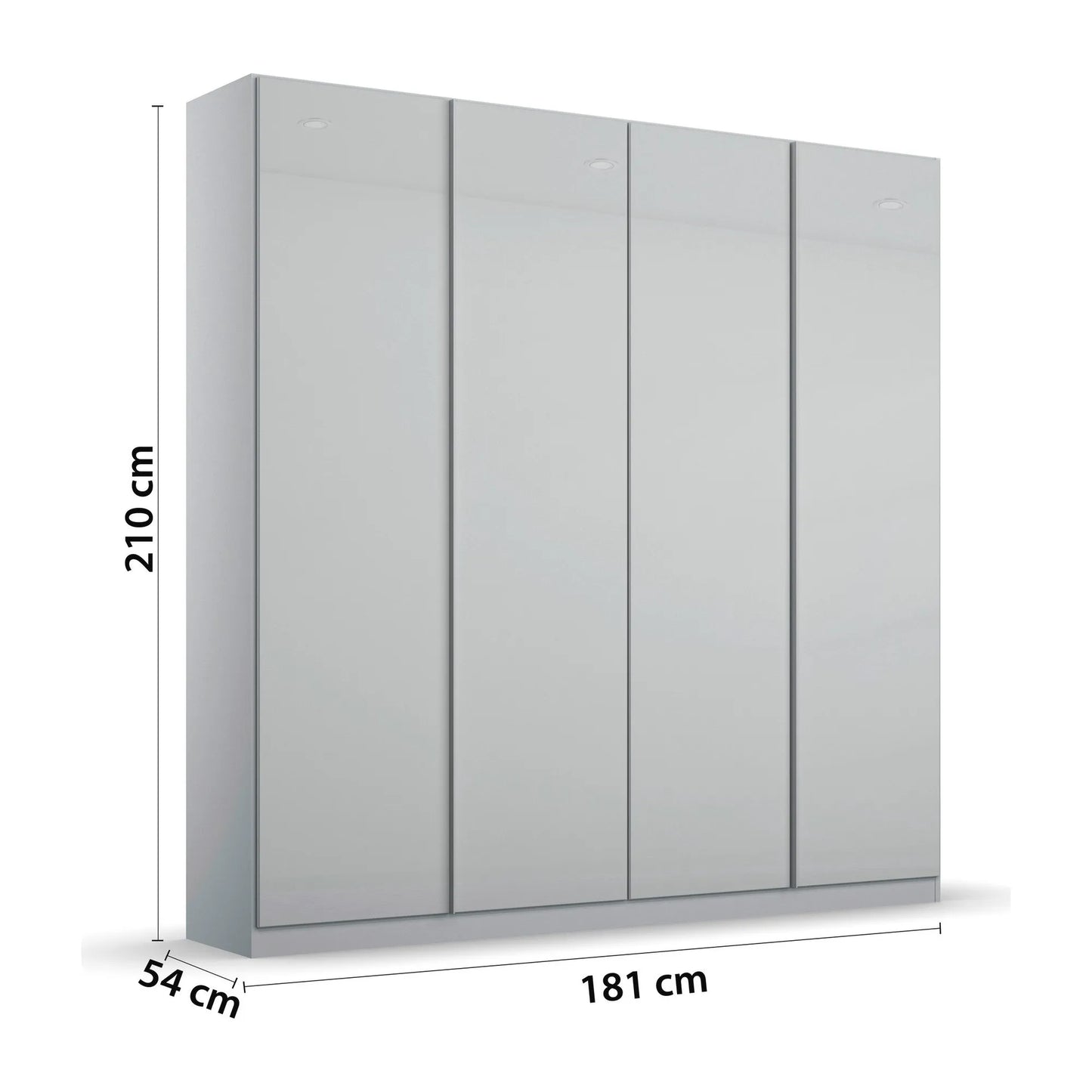Novus 4 Door Glass Hinged Wardrobe in Silk Grey - 181cm - Dimensions