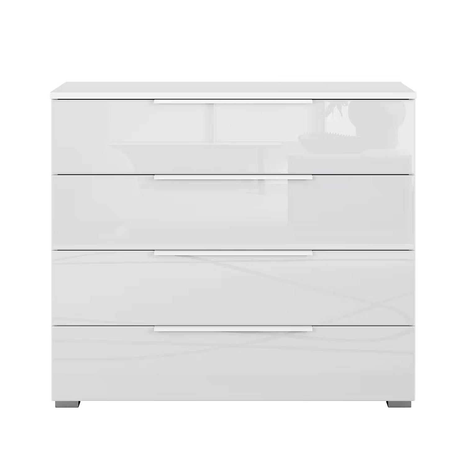 Rauch Novus 4 Drawer Wide Chest With Glass in White - Front View