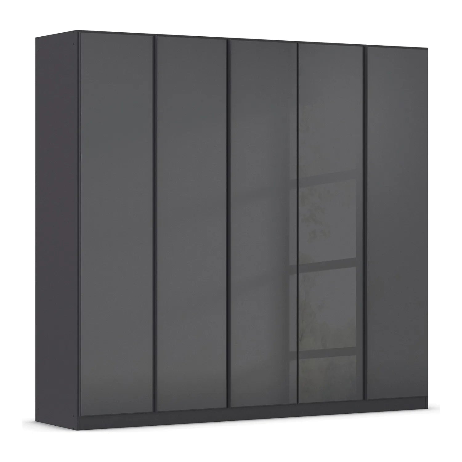 Novus 5 Door Glass Hinged Wardrobe in Basalt Glass - 226cm