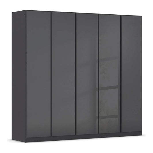 Novus 5 Door Glass Hinged Wardrobe in Basalt Glass - 226cm