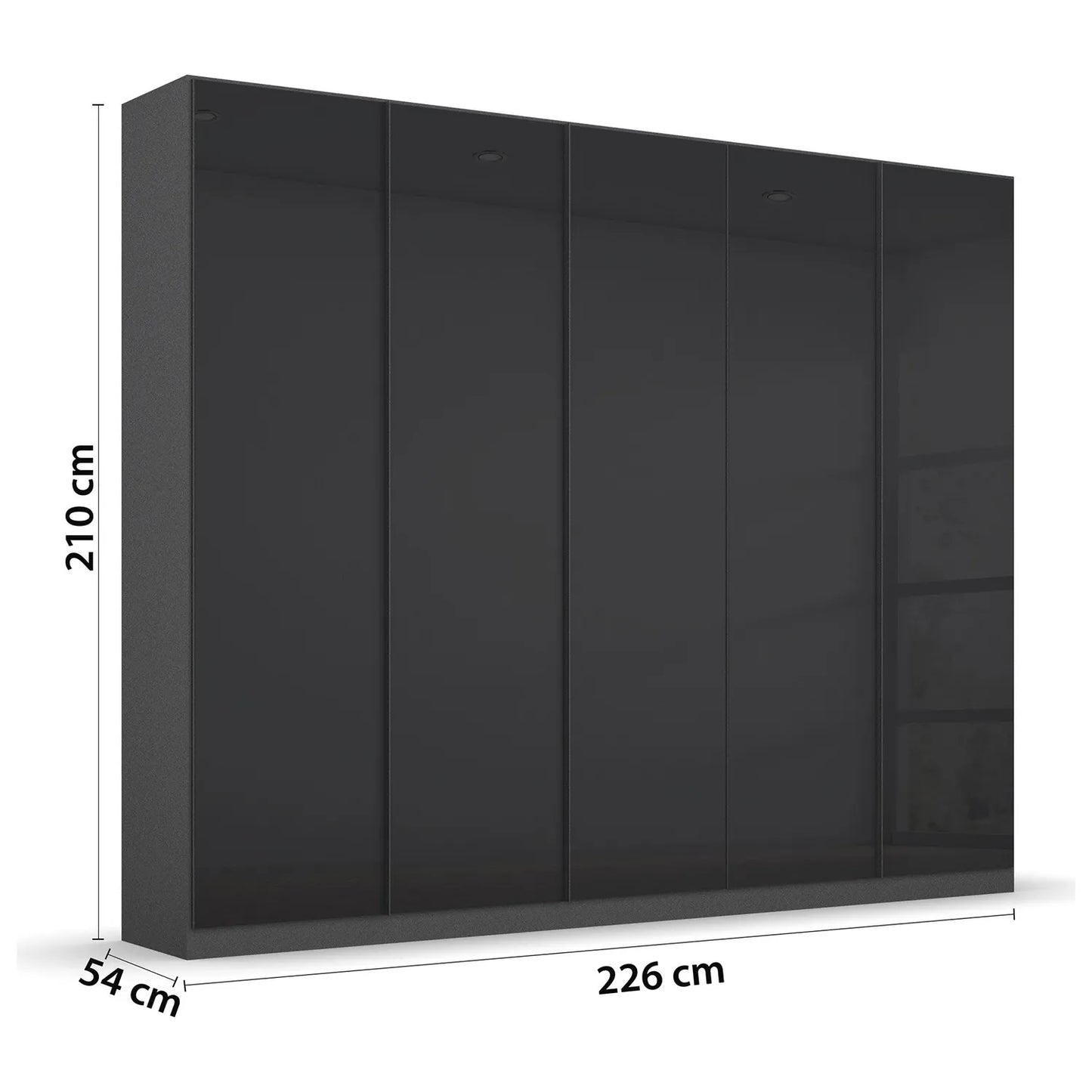 Novus 5 Door Glass Hinged Wardrobe in Basalt - 226cm - Dimensions