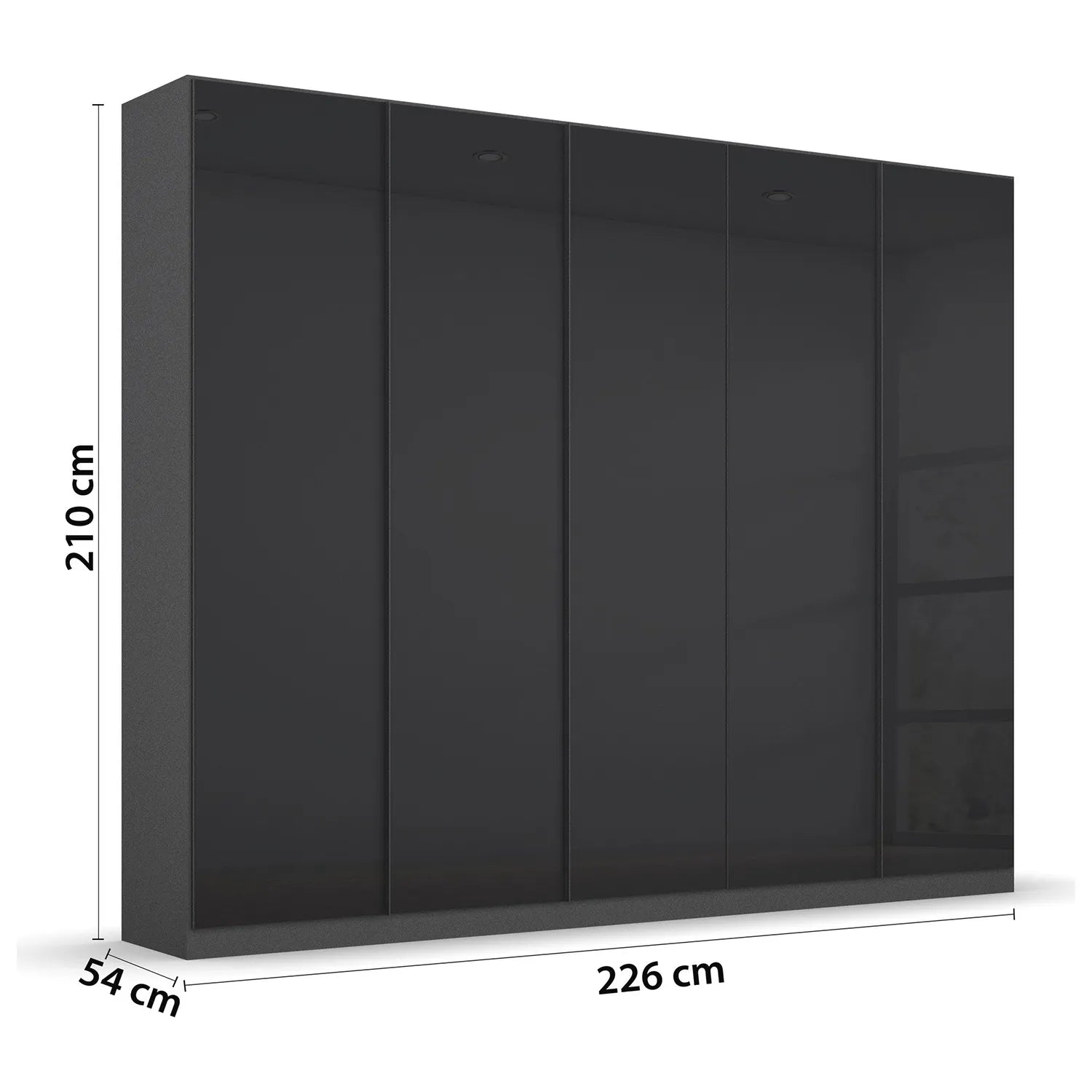 Novus 5 Door Glass Hinged Wardrobe in Basalt - 226cm - Dimensions