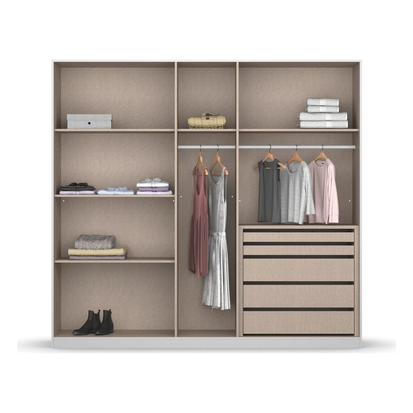 Novus 5 Door Glass Hinged Wardrobe - 226cm - Premium Interior View Styled in a Living Room