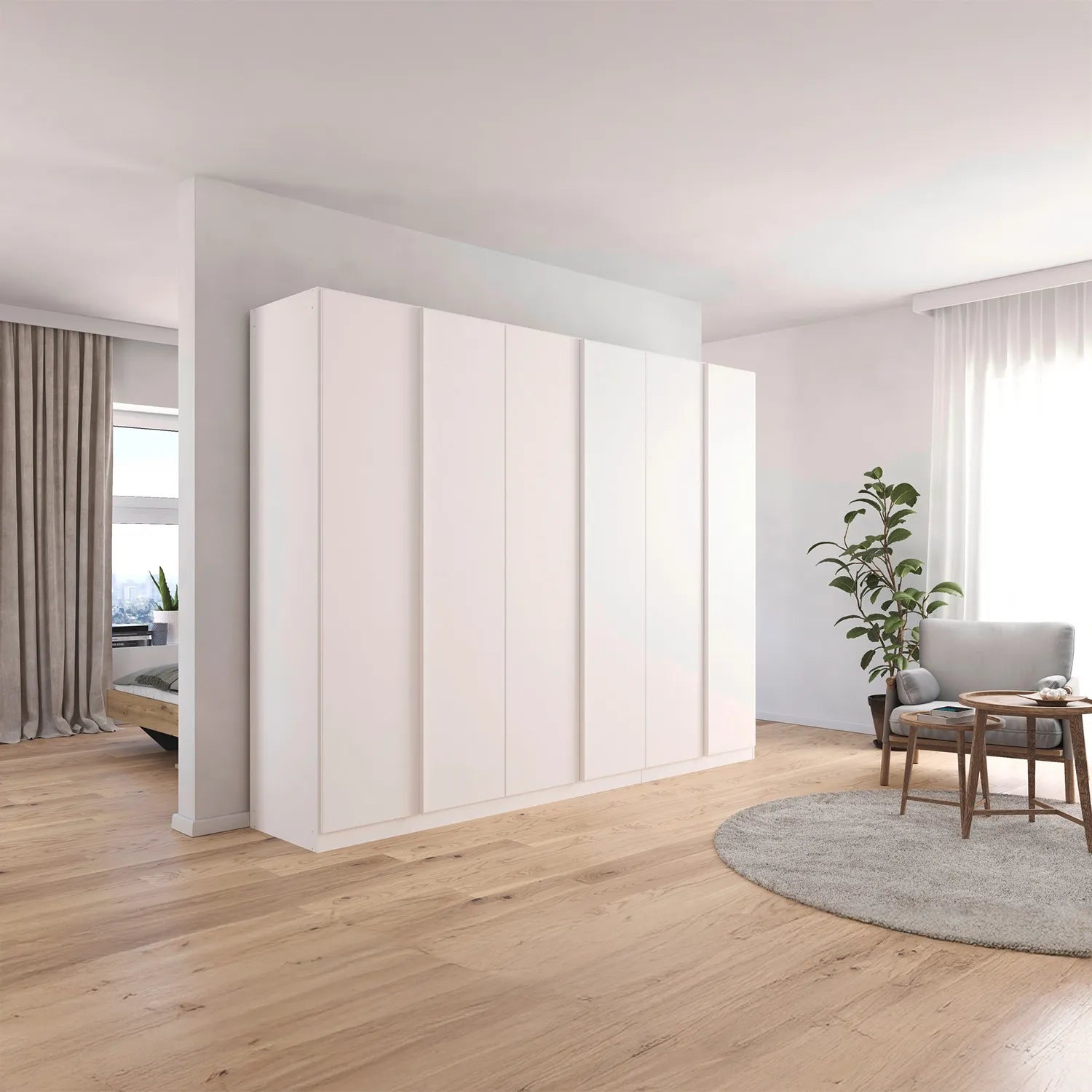 Novus 6 Door Decor Hinged Wardrobe in White- 271cm - Styled in a Bedroom