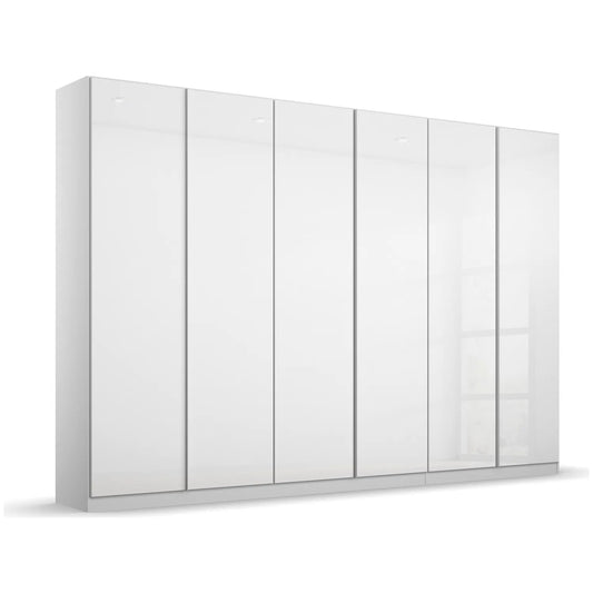 Novus 6 Door Glass Hinged Wardrobe in White - 271cm