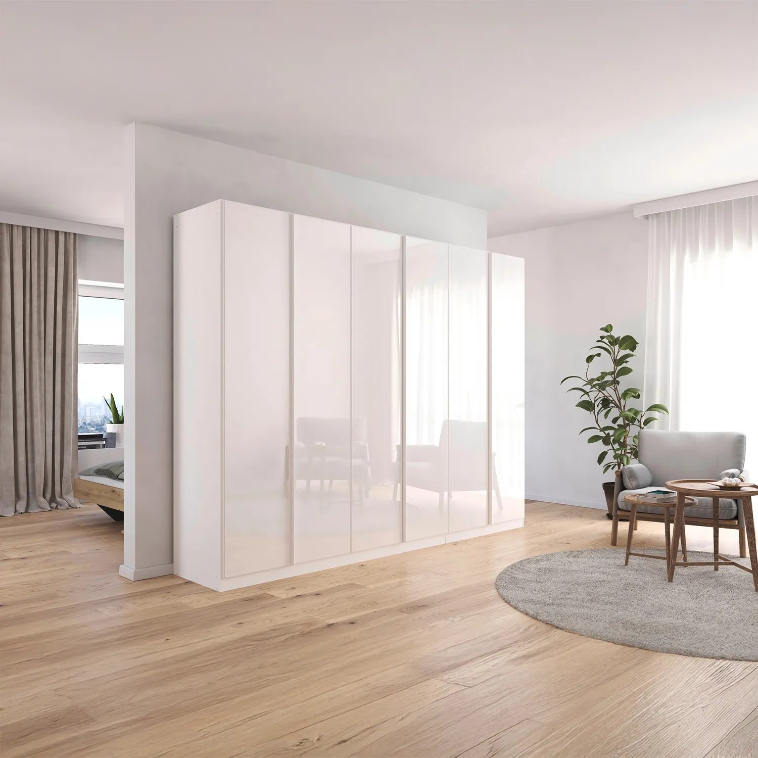 Rauch Monostar Novus 6 Door Glass Hinged Wardrobe in White - 271cm