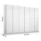 Novus 6 Door Glass Hinged Wardrobe in White With Dimensions written on white background 