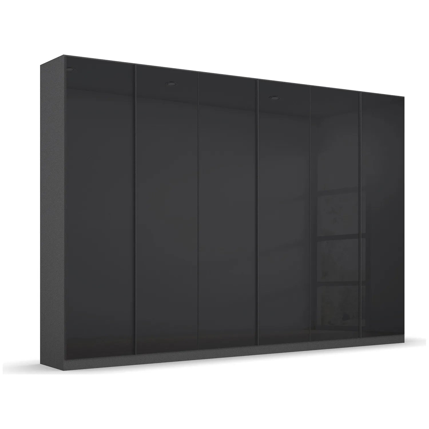Rauch Novus 6 Door Basalt Glass Hinged Wardrobe in Basalt Glass Front and Graphite Carcase- 271cm
