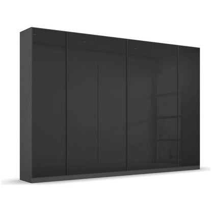 Rauch Novus 6 Door Basalt Glass Hinged Wardrobe in Basalt Glass Front and Graphite Carcase- 271cm