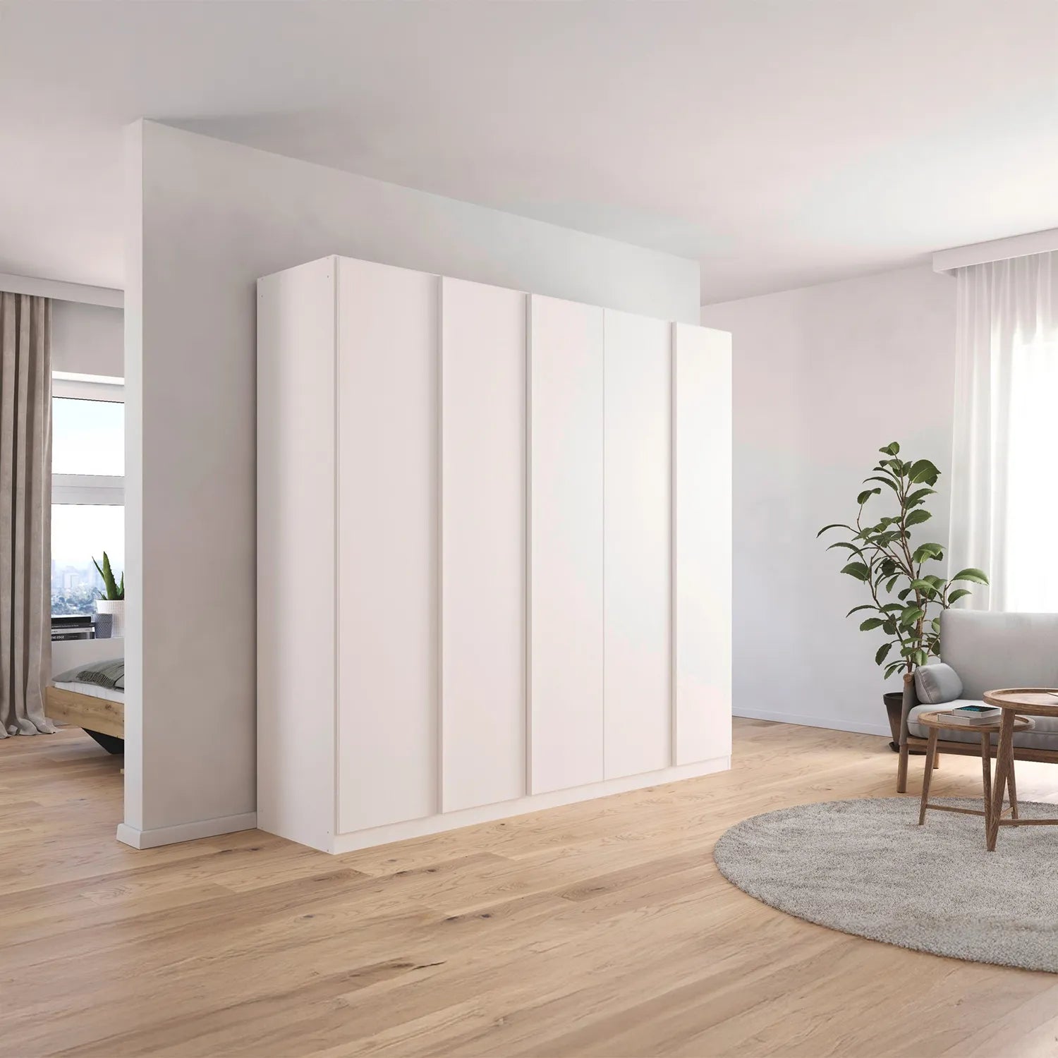 Novus 5 Door Decor Hinged Wardrobe in White- 226cm - Styled in a Bedroom