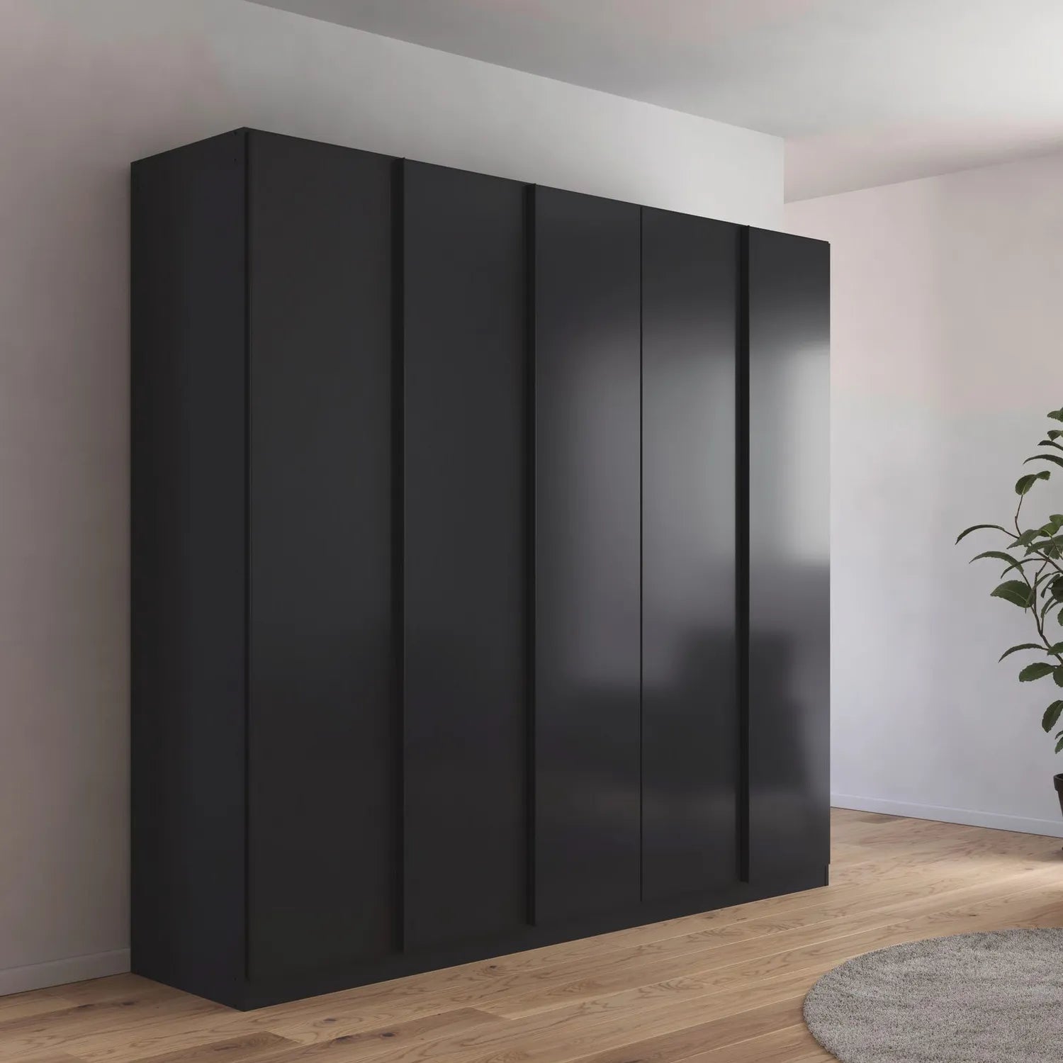 Novus 5 Door Decor Hinged Wardrobe in Graphite- 226cm - Styled in a Bedroom