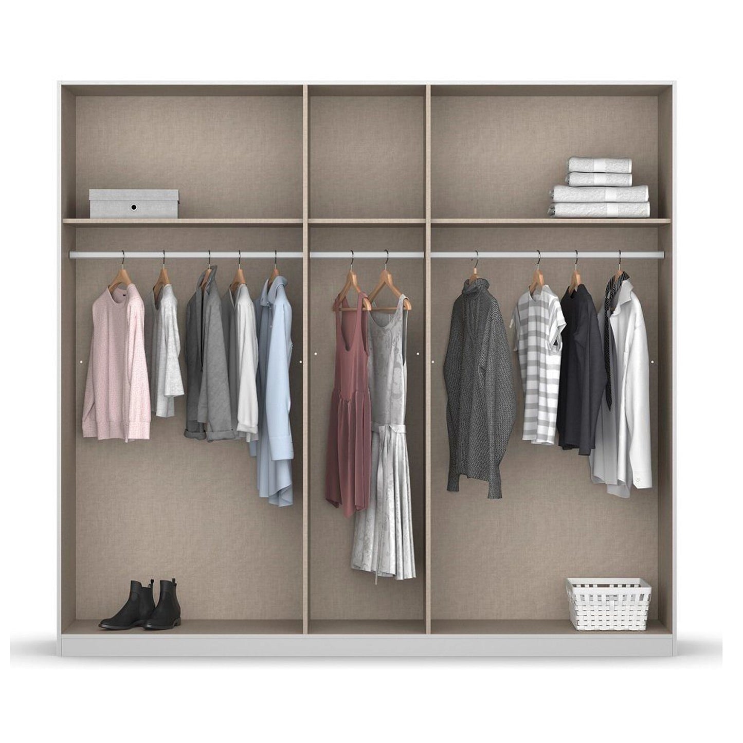 Novus 5 Door Decor Hinged Wardrobe - 226cm - Standrad Interior View Styled in a Living Room