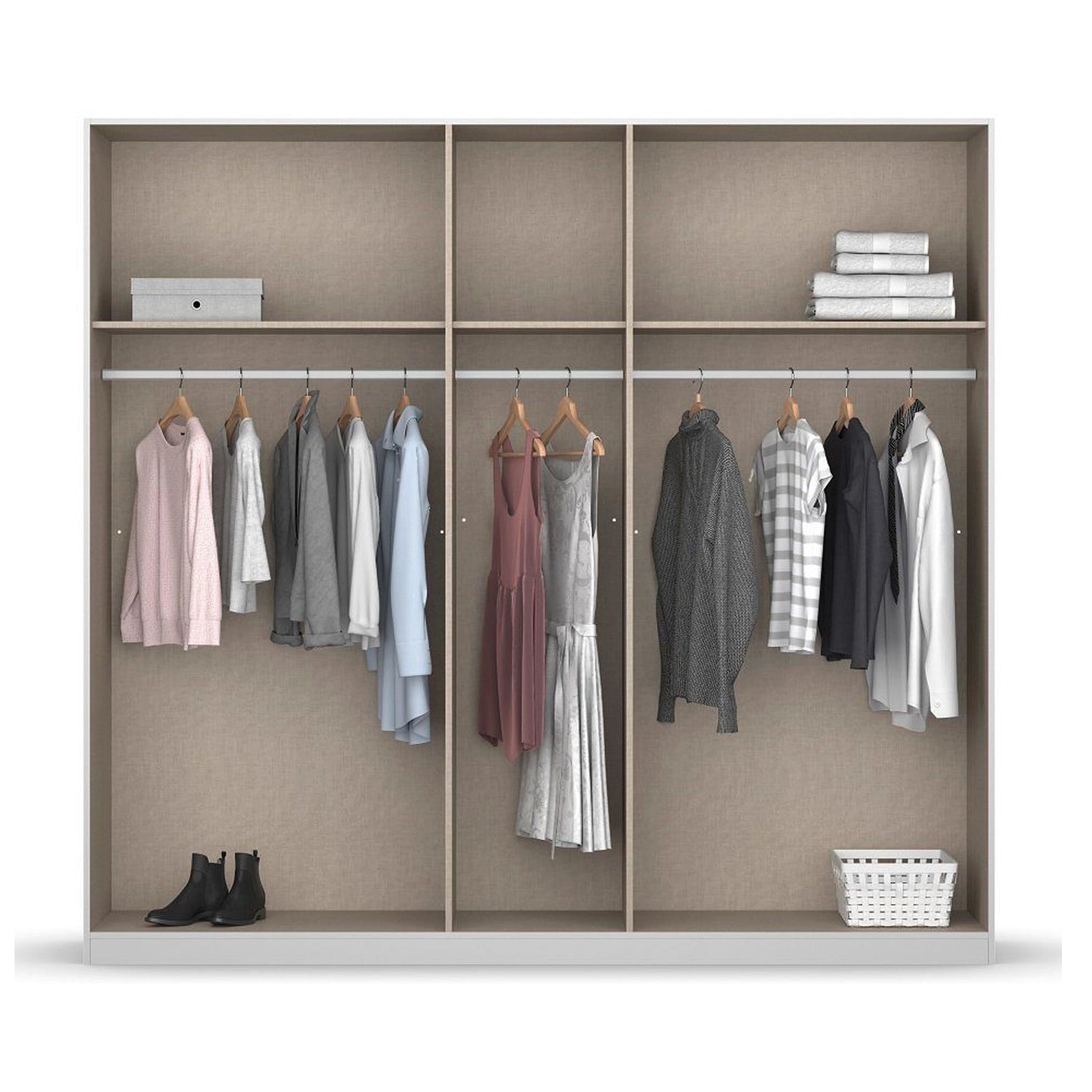 Novus 5 Door Decor Hinged Wardrobe - 226cm - Standrad Interior View Styled in a Living Room