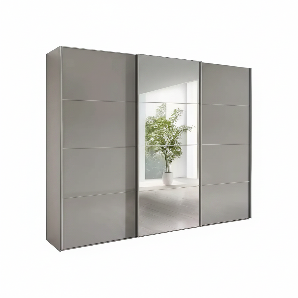 Wiemann Phoenix Pebble Grey 3 Door Sliding Wardrobe in Glass