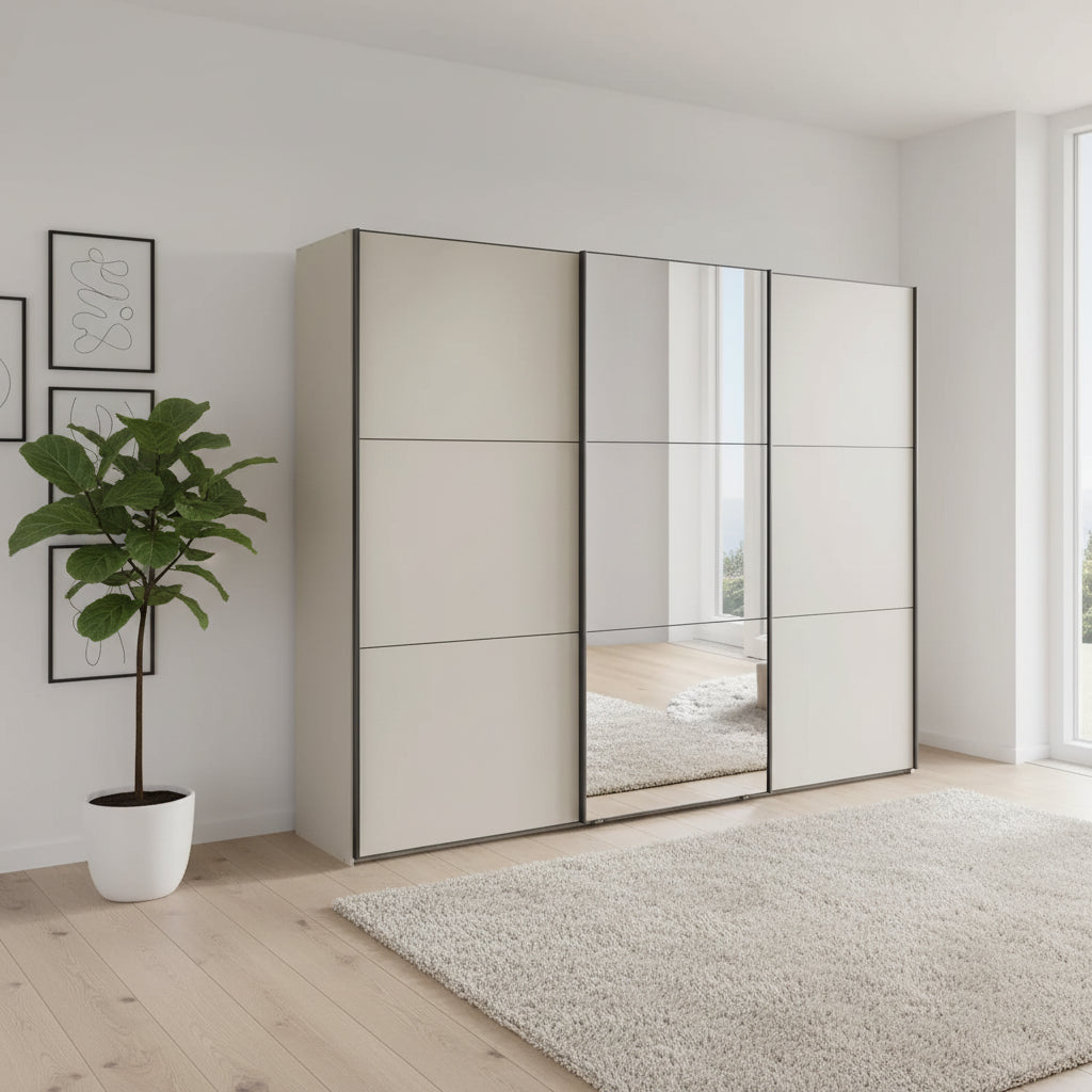 Wiemann Phoenix Champagne 3 Door Sliding Wardrobe in Glass with Mirror