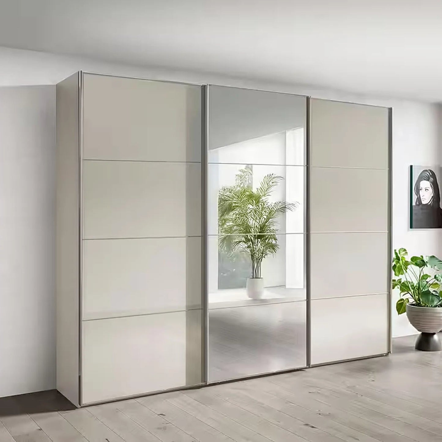 Wiemann Phoenix Champagne 3 Door Sliding Wardrobe in Glass with Mirror