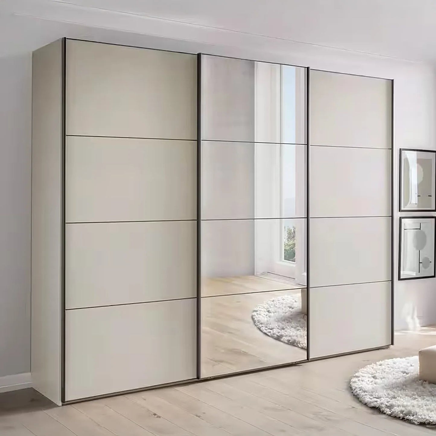 Wiemann Phoenix Champagne 3 Door Sliding Wardrobe in Matte with mirror