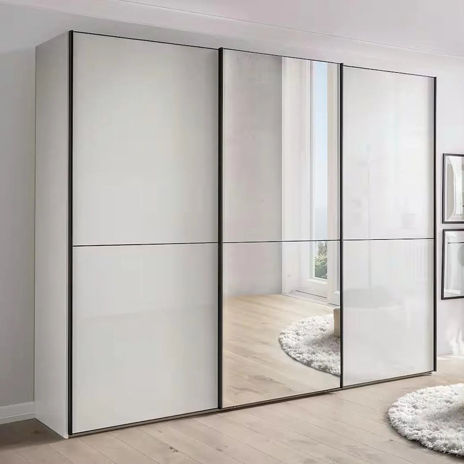 Wiemann Phoenix White 3 Door Sliding Wardrobe with black handle