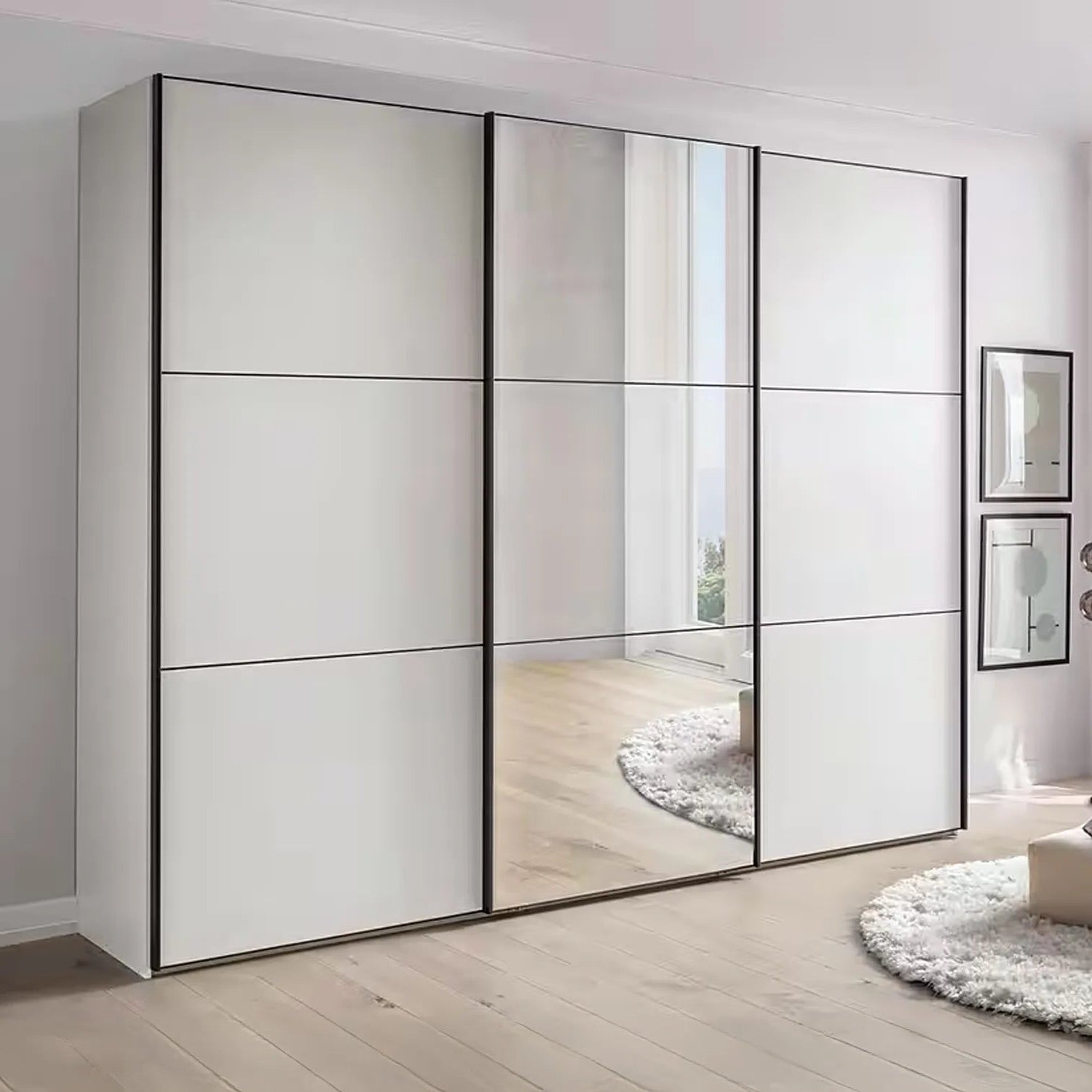 Wiemann Meridian White 3 Door Sliding Wardrobe in Matte with Mirror