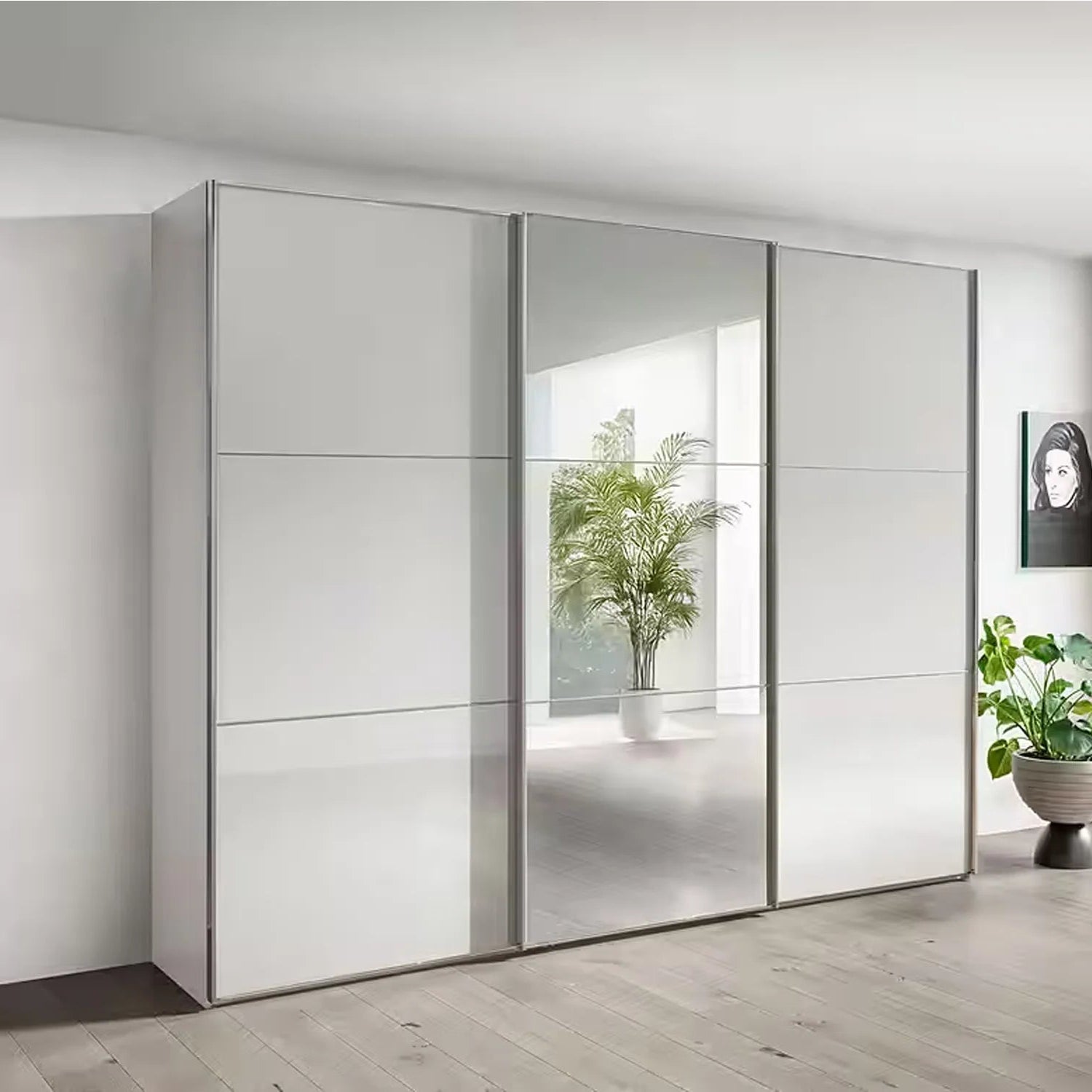 Wiemann Meridian White 3 Door Sliding Wardrobe in Glass with Mirror
