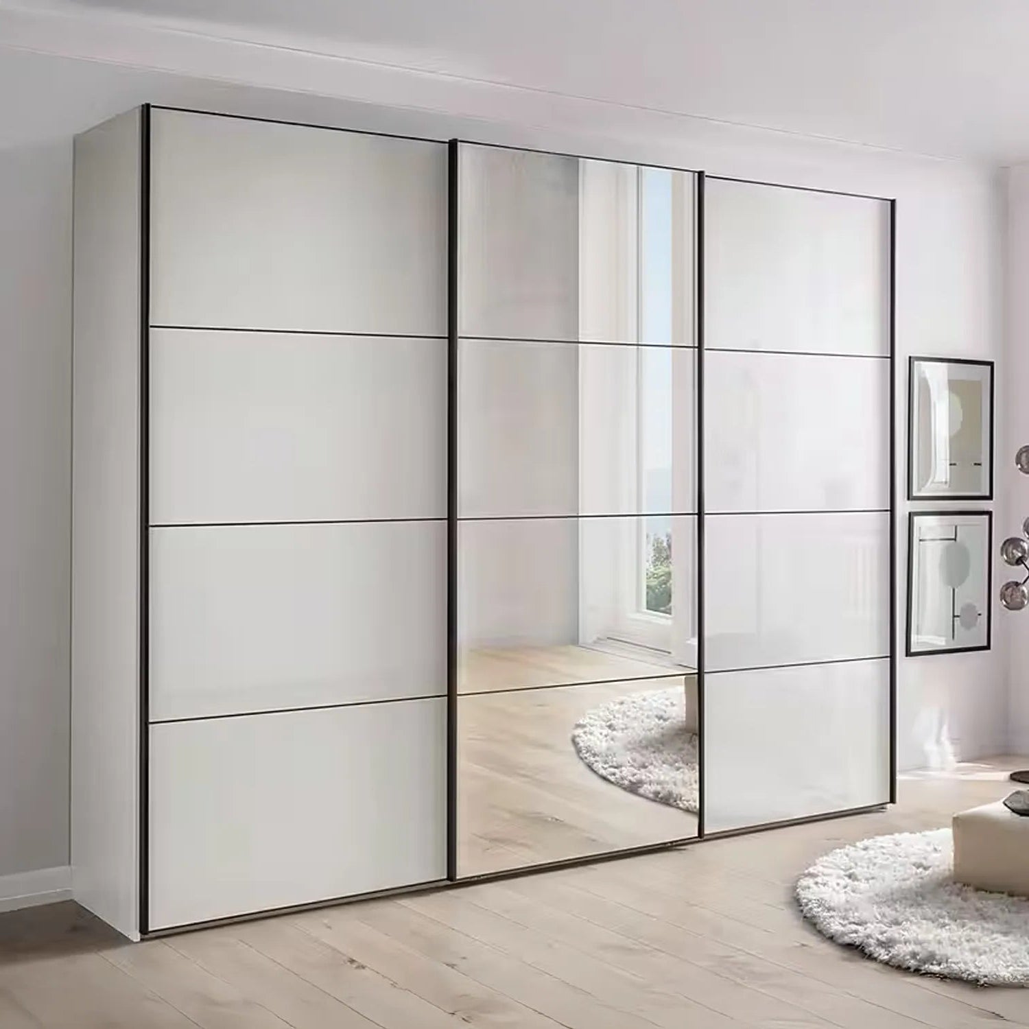 Wiemann Phoenix White 3 Door Sliding Wardrobe in Glass with Mirror