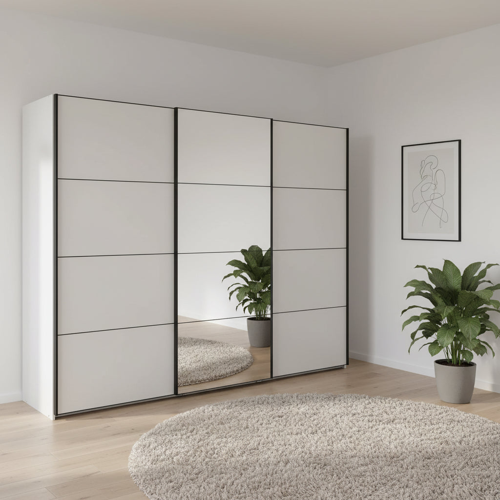 Wiemann Phoenix White 3 Door Sliding Wardrobe in Glass with Mirror