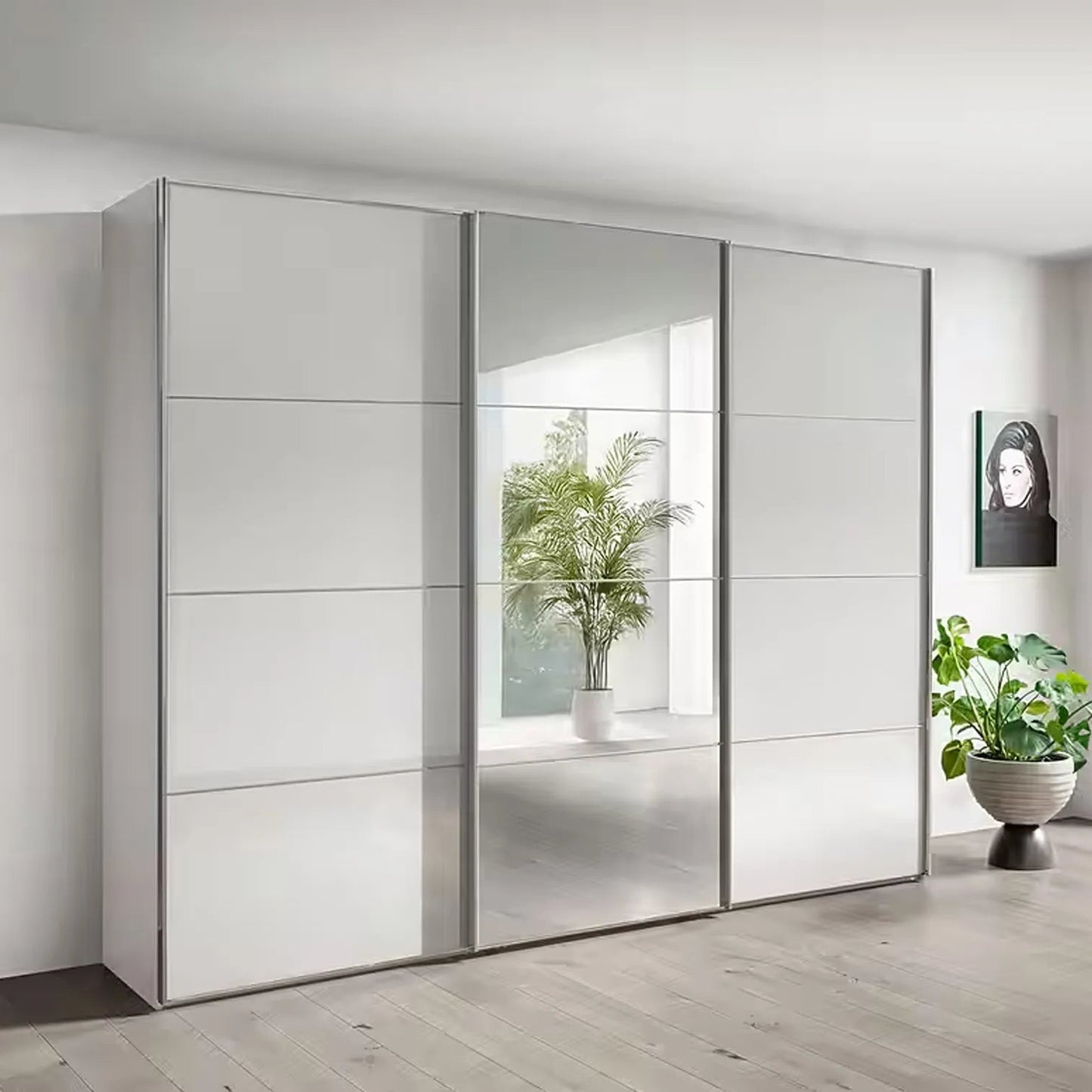 Wiemann Phoenix White 3 Door Sliding Wardrobe in glass with mirror