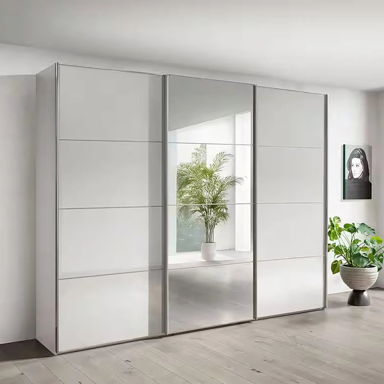 Wiemann Phoenix White 3 Door Sliding Wardrobe in glass with mirror