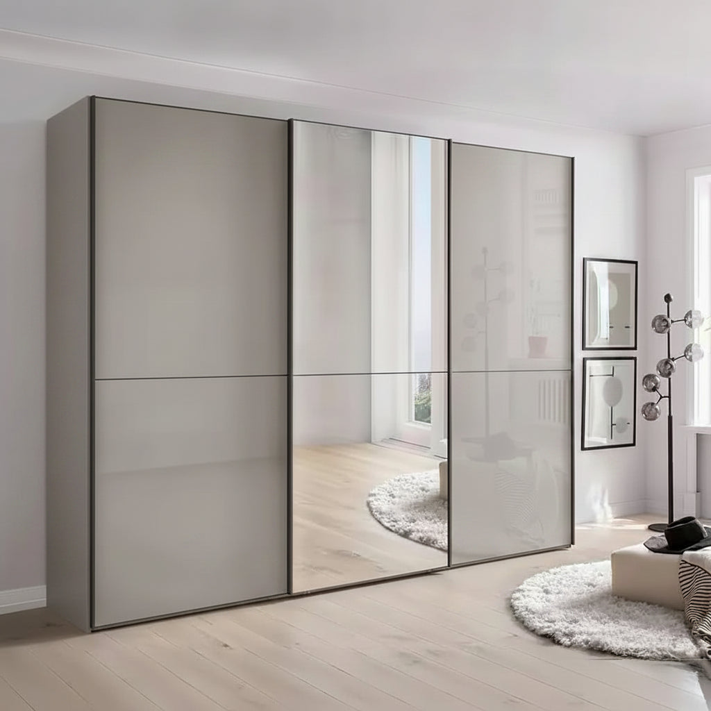 Lifestyle image of Wiemann Phoenix Glass Champagne 3 Door Sliding Wardrobe with mirror