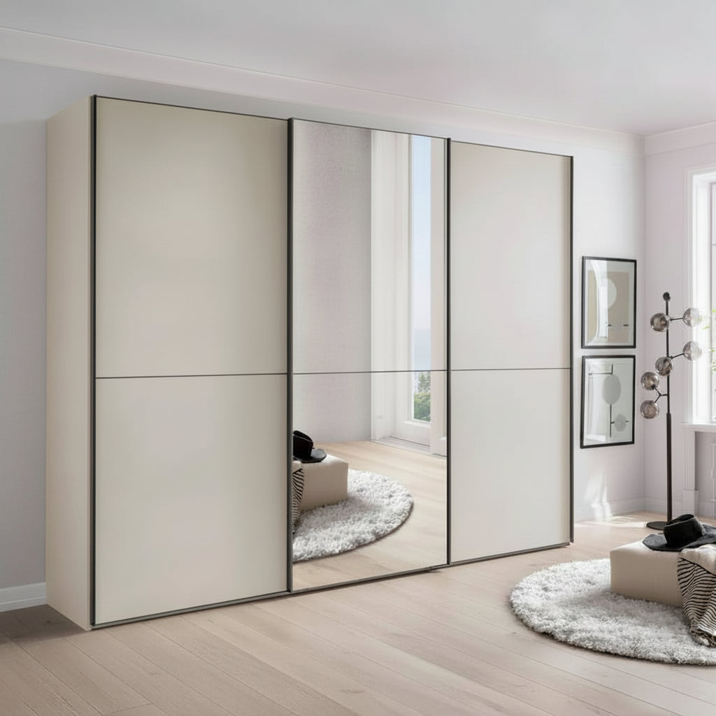 Lifestyle image of Wiemann Phoenix matt decor Champagne 3 Door Sliding Wardrobe with mirror