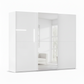 A modern white Glass sliding wardrobe with standard Mirror on the middle door
