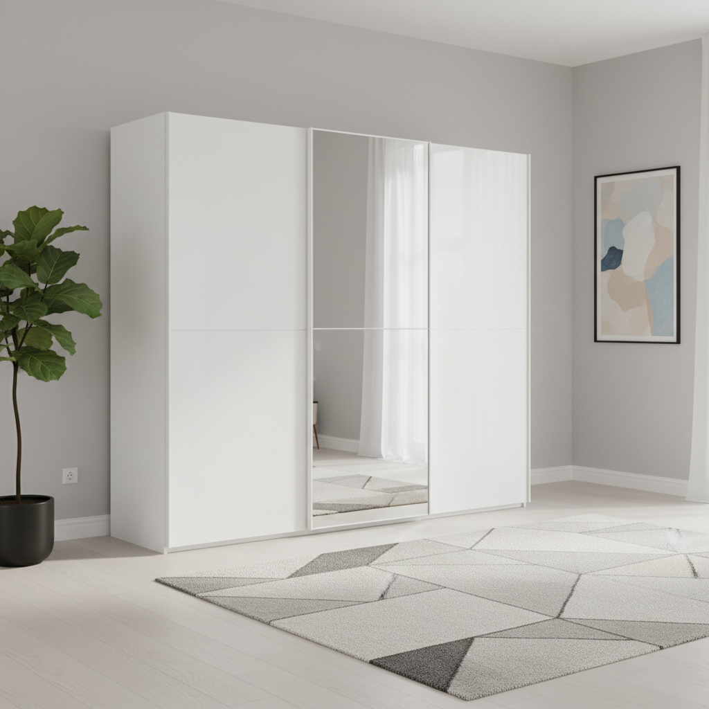 Rauch Supreme Duo White Sliding 3 Door Wardrobe with Mirror
