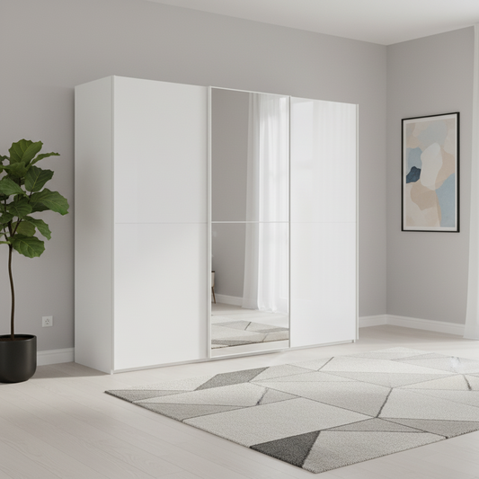 Rauch Supreme Duo White Sliding 3 Door Wardrobe with Mirror