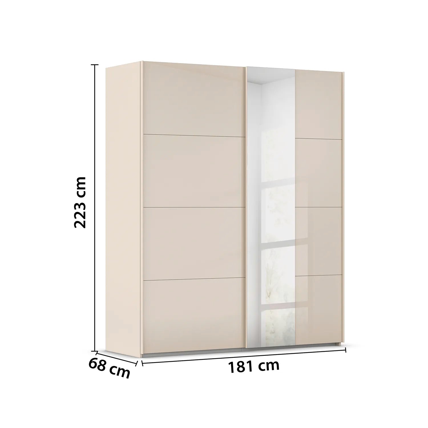 Beige wardrobe with dimensions labeled on a white background -W181cm
