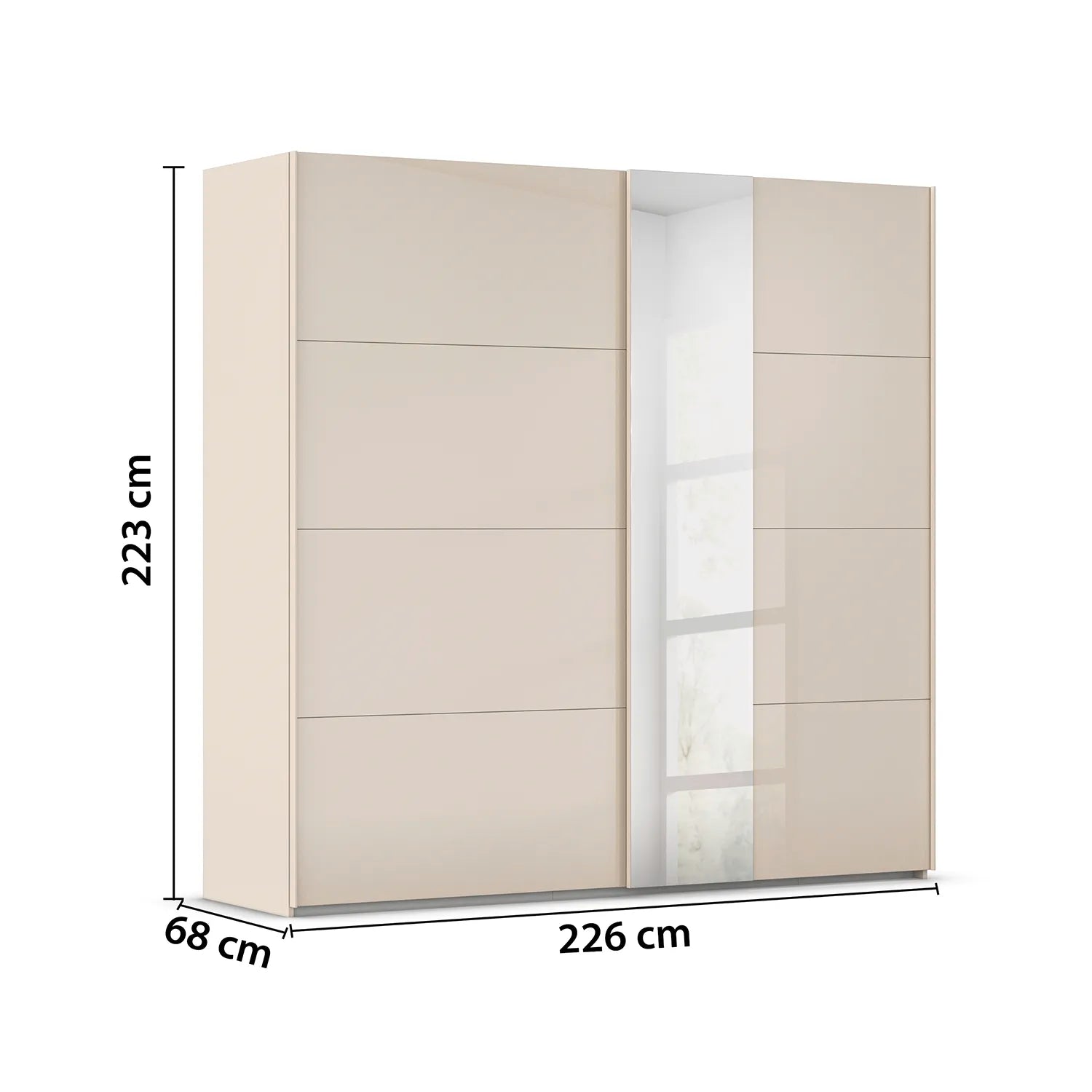 Beige wardrobe with dimensions labeled on a white background - W226cm