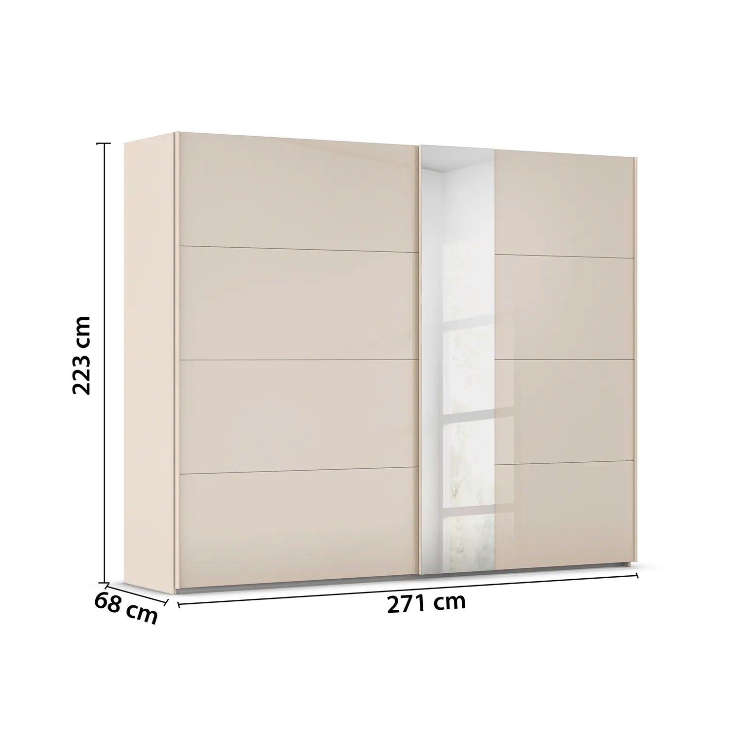 Beige wardrobe with dimensions labeled on a white background - W271cm