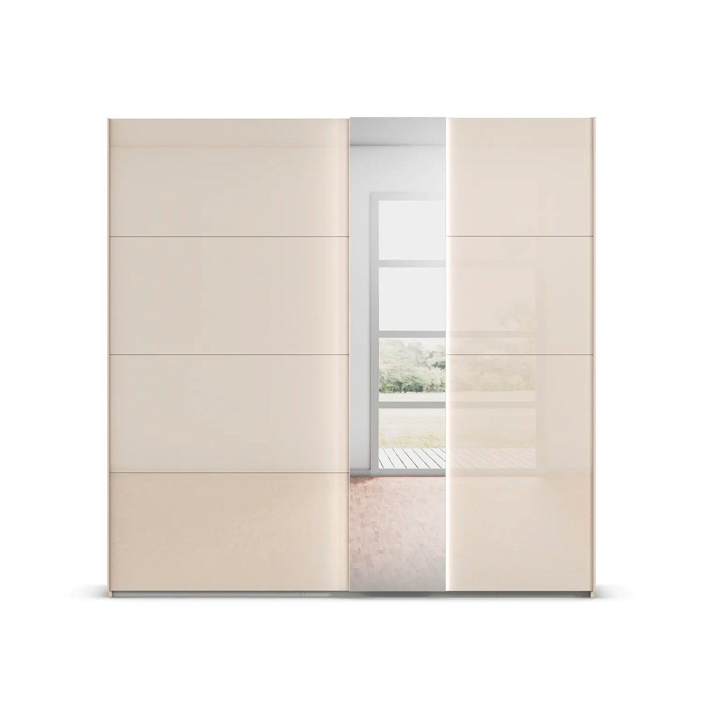 Modern Cairns Champagne 2 Door Sliding Wardrobe with LED light around the mirror