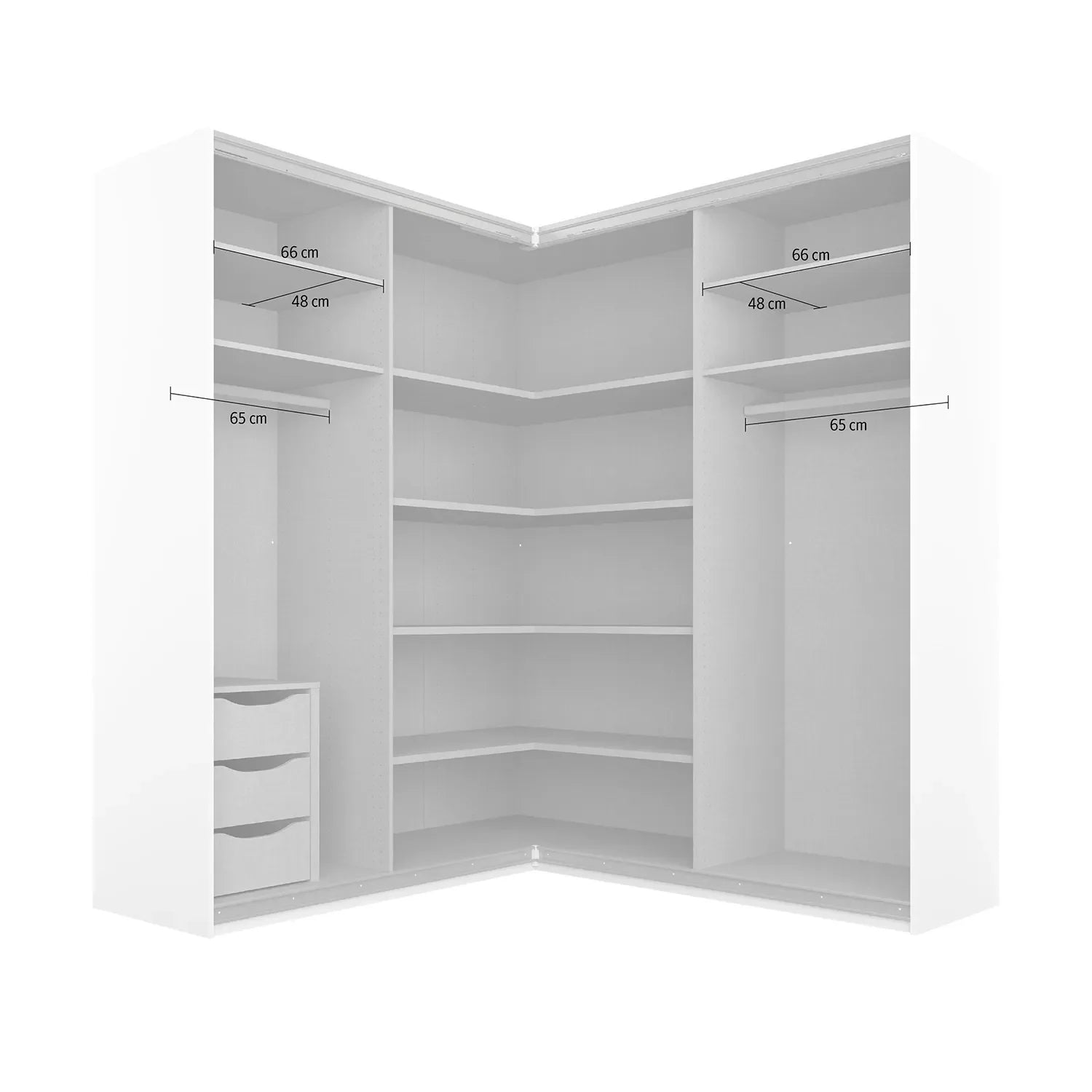 Rauch Lema 4 Door Sliding Corner Wardrobe - Compartments Dimensions