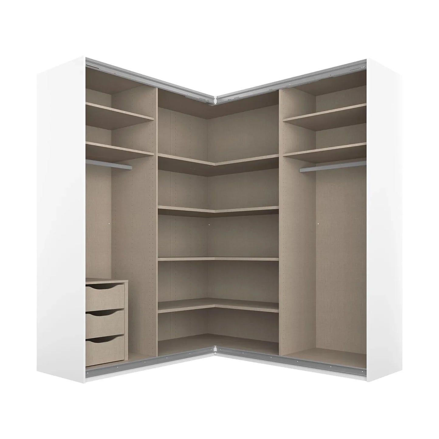 Rauch Lema 4 Door Sliding Corner Wardrobe - Basalt Glass - Interior view Styled in a Bedroom