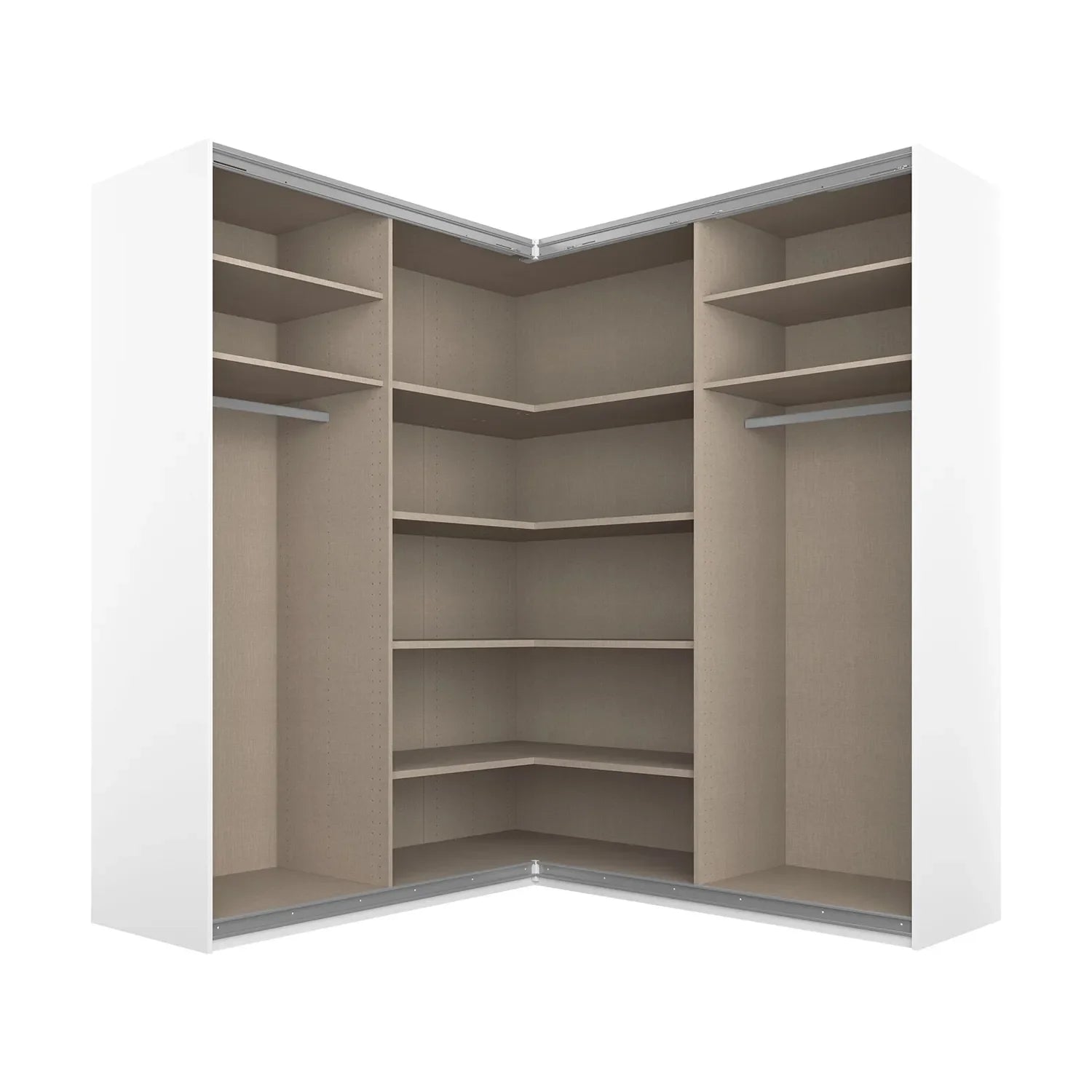 Lema Metallic Grey Corner Sliding Wardrobe - Interior view